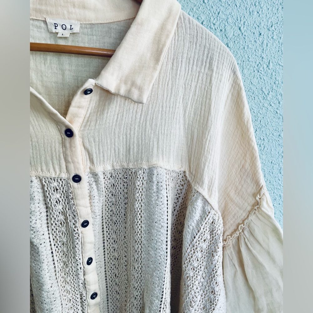 POL Cream Button-Up Lace Top - Picture 3 of 7